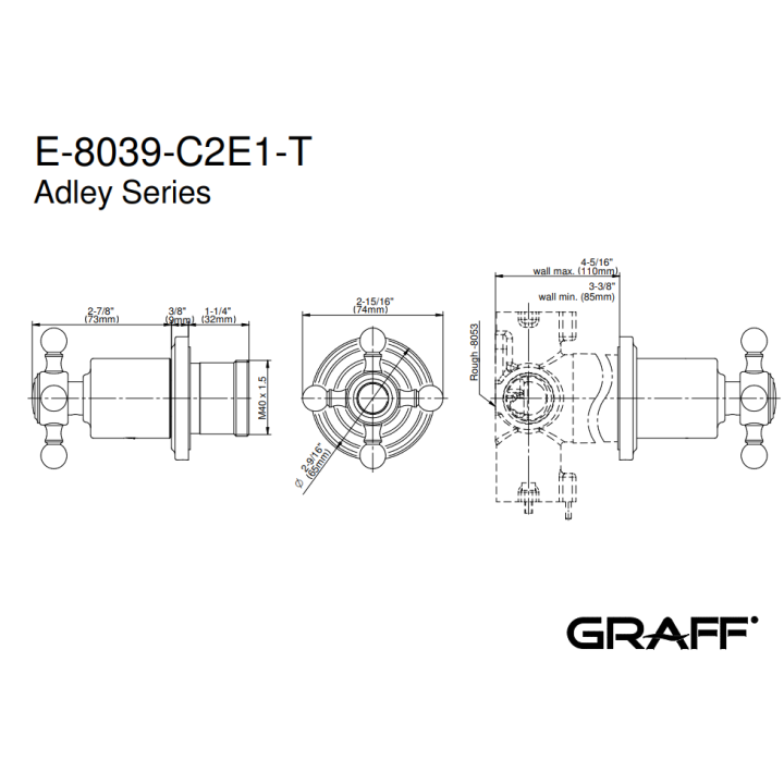 Zawór odcinający Graff Lauren element zewnętrzny baterii natryskowej na 3 wyjścia chrom E-8039-C2E1-PC-T