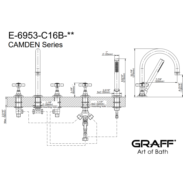 Bateria wannowa Graff Camden z zestawem natryskowym chrom E-6953-C16B-PC