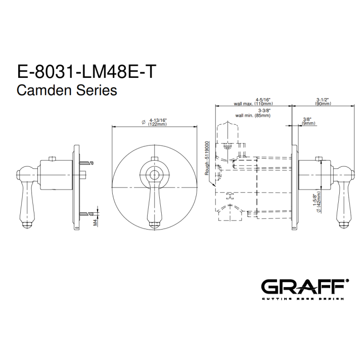 Element zewnętrzny Graff Camden baterii termostatycznej natryskowej chrom E-8031-LM48E-PC-T