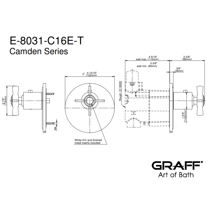 Element zewnętrzny Graff Camden baterii termostatycznej natryskowej chrom E-8031-C16E-PC-T