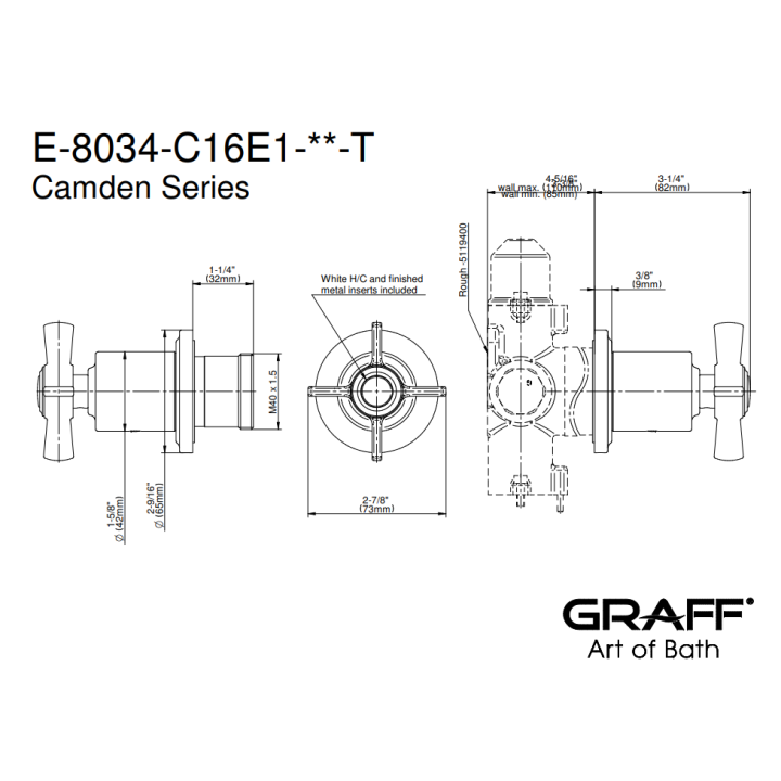Zawór odcinający Graff Camden element zewnętrzny baterii natryskowej chrom E-8034-C16E1-PC-T