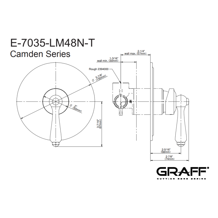 Element zewnętrzny Graff Camden baterii natryskowej podtynkowej chrom E-7035-LM48N-PC-T
