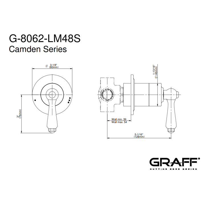 Element zewnętrzny Graff Camden baterii natryskowej podtynkowej chrom E-8062-LM48S-PC-T