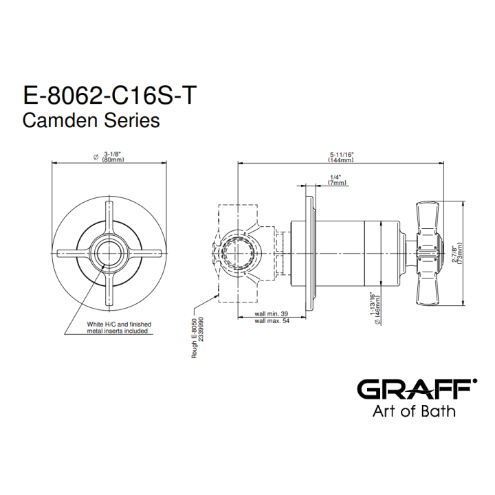 Element zewnętrzny Graff Camden baterii natryskowej podtynkowej chrom E-8062-C16S-PC-T