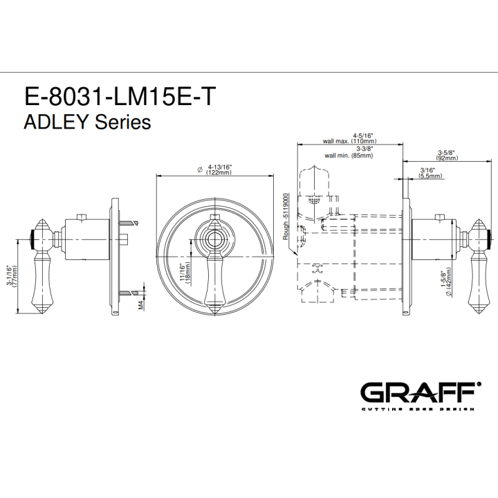 Element zewnętrzny Graff Adley baterii termostatycznej natryskowej chrom E-8031-LM15E-PC-T