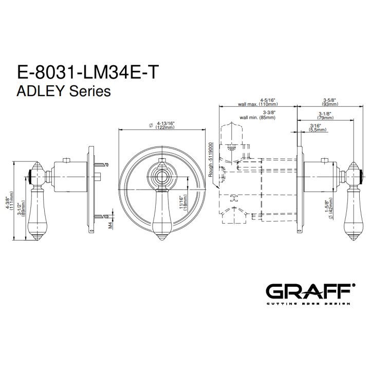 Element zewnętrzny Graff Adley baterii termostatycznej natryskowej chrom E-8031-LM34E-PC-T