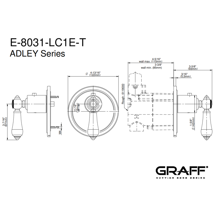 Element zewnętrzny Graff Adley baterii termostatycznej natryskowej chrom E-8031-LC1E-PC-T