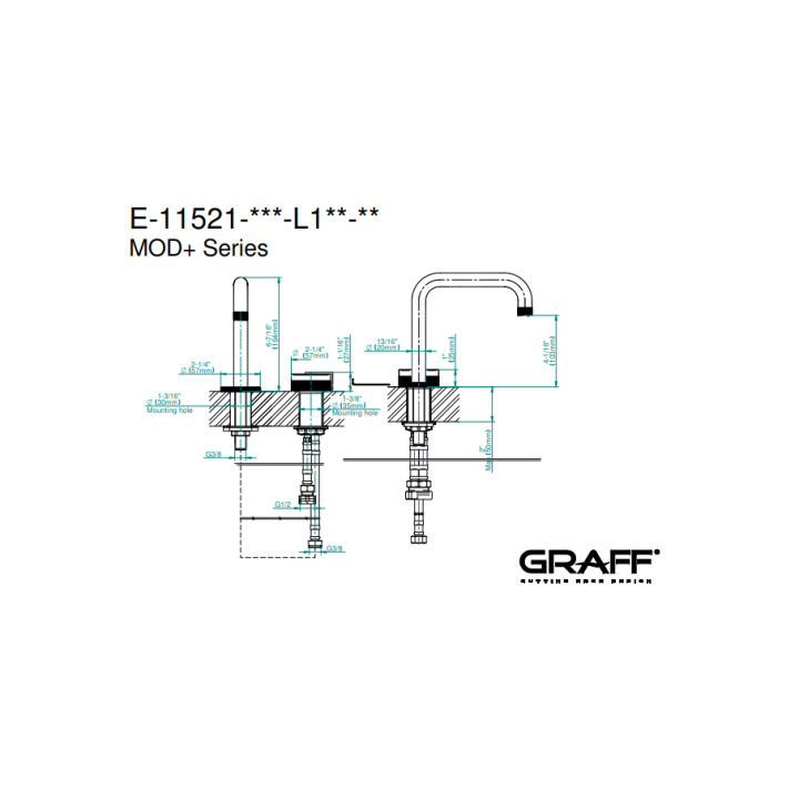 Bateria umywalkowa Graff MOD+ PROGRESSIVE 2-otworowa- wylewka 15,3cm chrom E-11521-R1PC-L1PC-PC