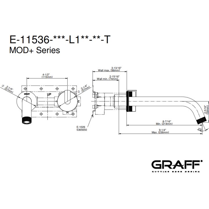 Element zewnętrzny Graff MOD+ PROGRESSIVE baterii umywalkowej ściennej z wylewką 23,5 cm chrom E-11536-PC-T