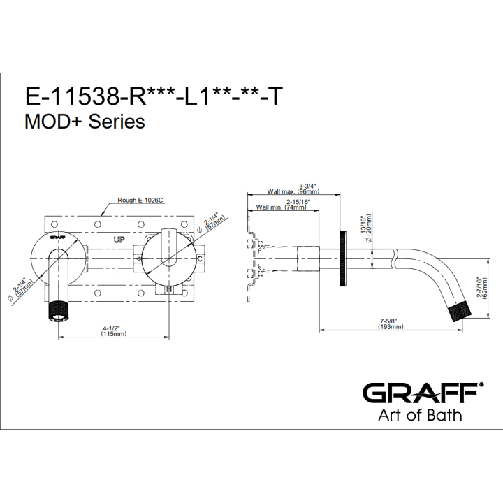 Element zewnętrzny Graff MOD+ PROGRESSIVE baterii umywalkowej ściennej z wylewką 19,3 cm chrom E-11538-L1-PC-T