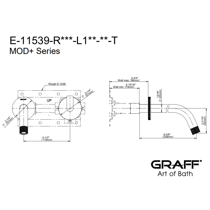Element zewnętrzny Graff MOD+ PROGRESSIVE baterii umywalkowej ściennej z wylewką 23,8 cm chrom E-11539-L1-PC-T