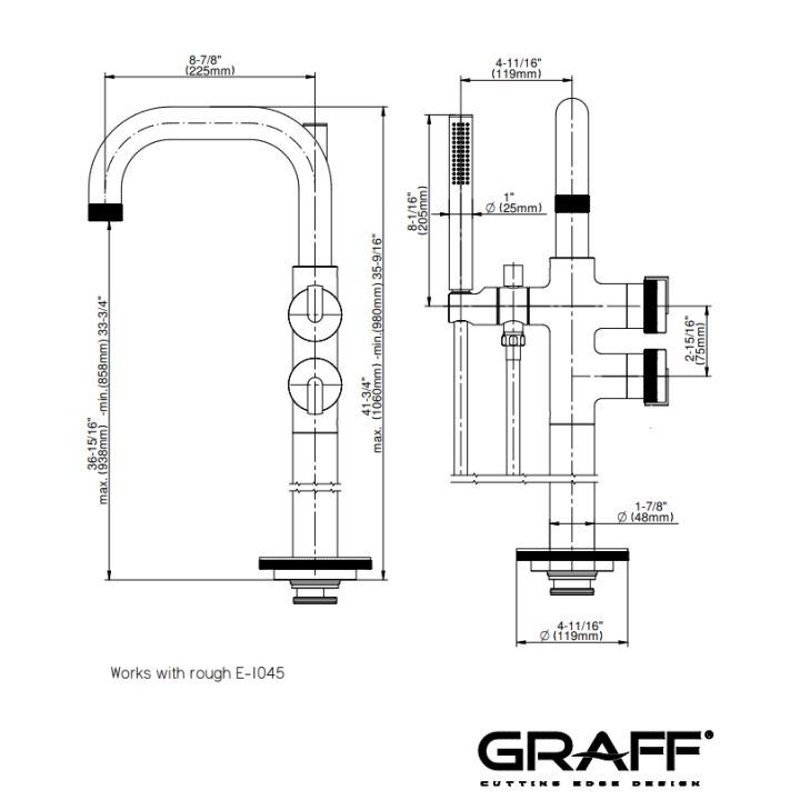 Bateria wannowa Graff MOD+ podłogowa chrom E-11557-R1PC-L1PC-PC-T