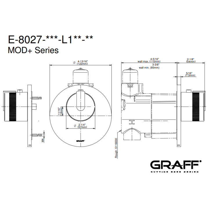 Element zewnętrzny Graff MOD+ baterii termostatycznej natryskowej chrom E-8027-R1PC-L1PC-PC-T