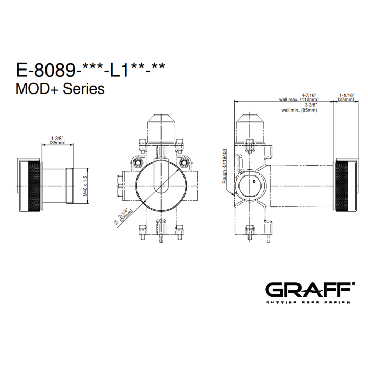 Zawór odcinający Graff MOD+ element zewnętrzny baterii natryskowej chrom E-8089-R1PC-L1PC-PC-T