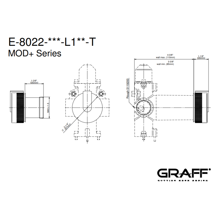 Zawór odcinający Graff MOD+ element zewnętrzny baterii natryskowej na 2 wyjścia chrom E-8022-PC-T