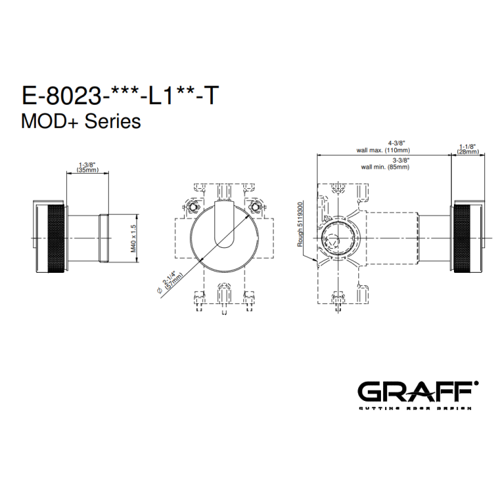 Zawór odcinający Graff MOD+ element zewnętrzny baterii natryskowej na 3 wyjścia chrom E-8023-PC-T