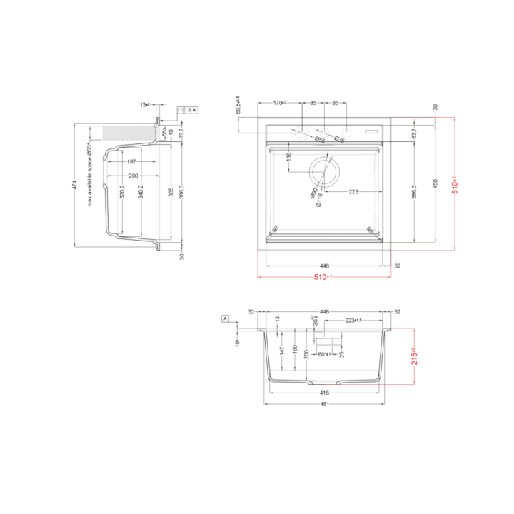 Zlewozmywak Elleci BEST 104, 510 x 510mm G40 Nero LGB10440