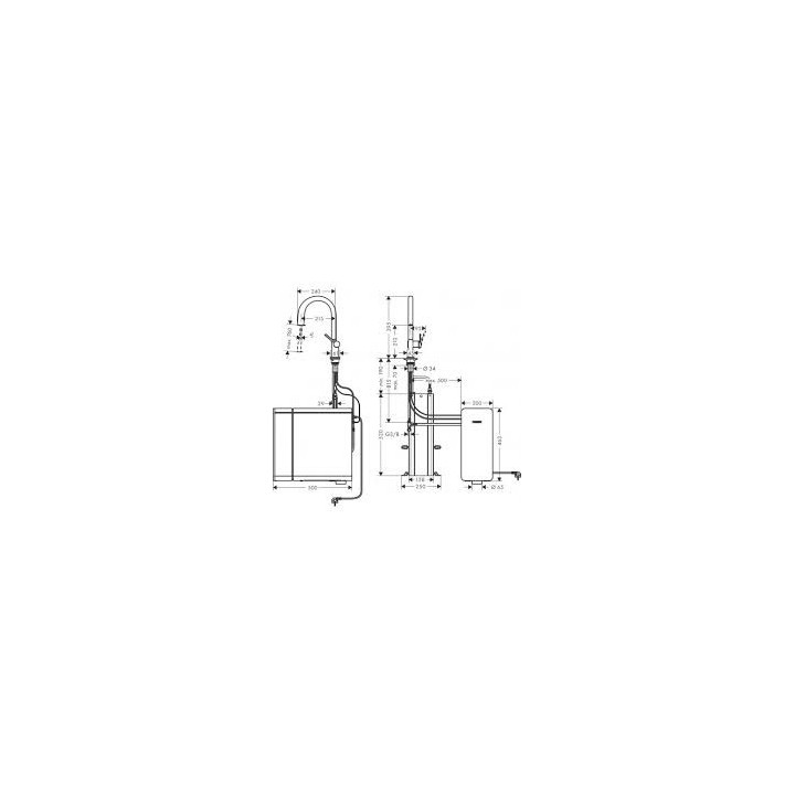 Bateria kuchenna HANSGROHE AQITTURA M91 SODASYSTEM 210 z wyciąganą wylewką, stal szlachetna 76836800