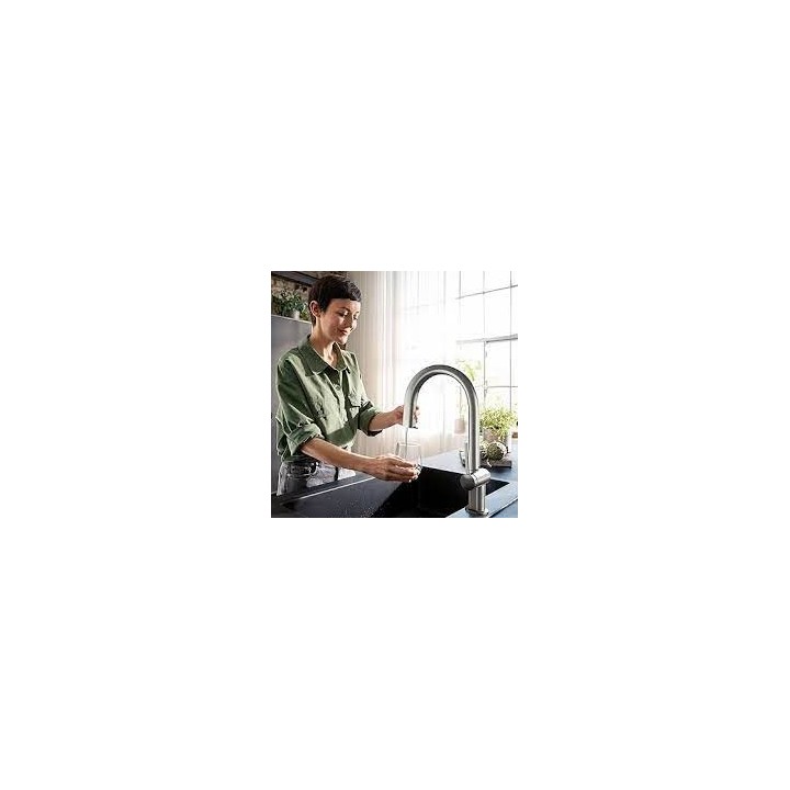 Bateria kuchenna HANSGROHE AQITTURA M91 SODASYSTEM 210 z wyciąganą wylewką, stal szlachetna 76836800