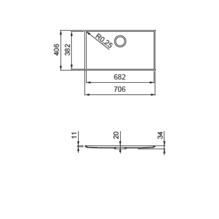 Zlewozmywak Elleci ESSENZA 70 706x406mm 70 K96 White LKES7096