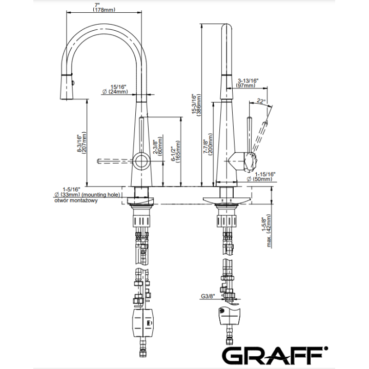 Bateria kuchenna Graff Conical mosiądz szczotkowany E-5881-LM52-BB