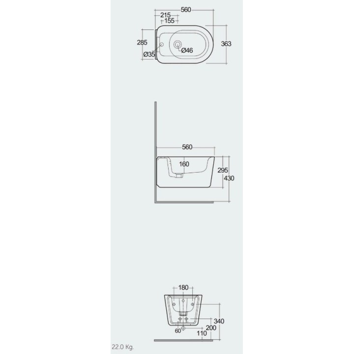 VALET bidet podwieszany Rimless 56x36,3 cm biały mat VALBD2101500A RAK CERAMIC