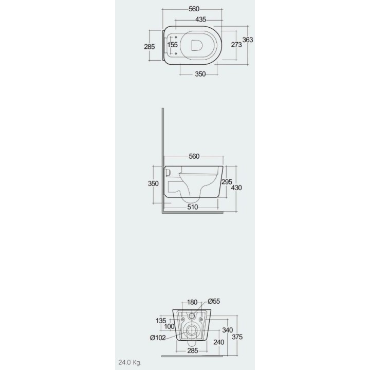 VALET Miska WC podwieszana Rimless 56x36,3 cm biały mat VALWC144500A RAK CERAMIC