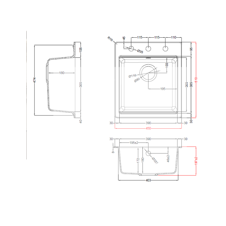 Zlewozmywak Elleci Time 102 450x510mm G39 Bianco Soft LG210239FIXCI