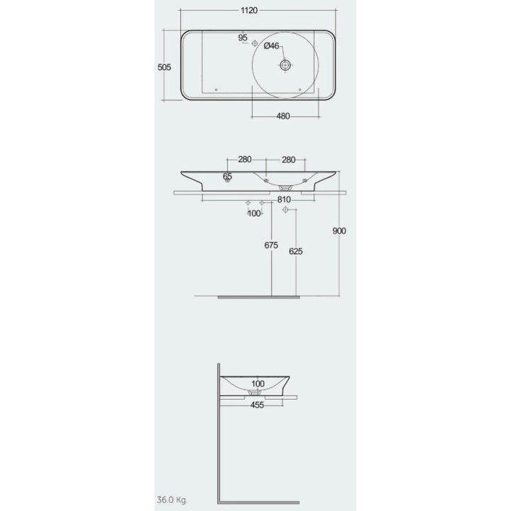 VALET Umywalka podwieszana & nablatowa 112x50,5 cm blat L z otworem na baterię biały mat VALWB11301500A