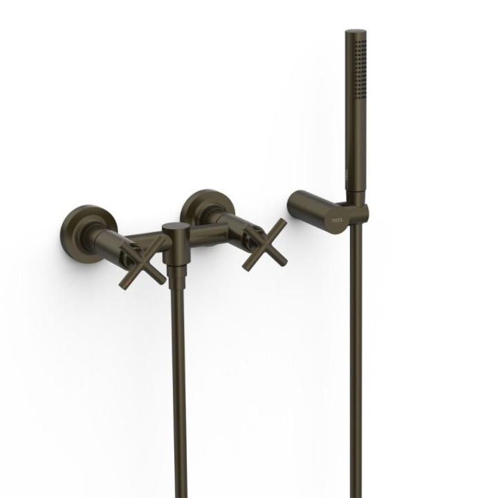 Bateria dwuuchwytowa ścienna prysznicowa TRES MONTBLANC czarny brąz 28316301KMB