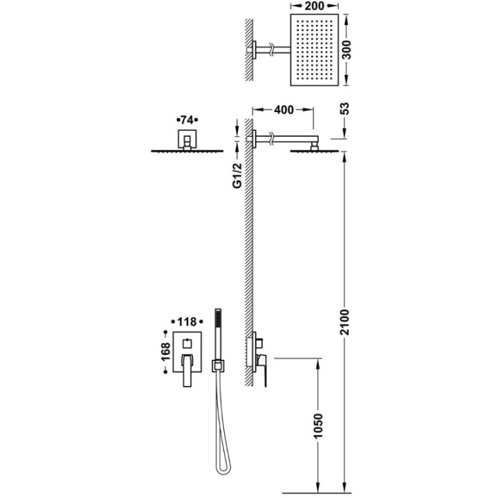 Zestaw natryskowy Tres Slim Exclusive z maskownicą baterii podtynkowej Rapid-Box stal 20238004AC