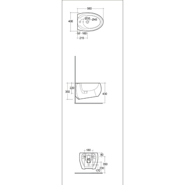 CLOUD bidet podwieszany 56x40cm biały mat CLOBD2101500A