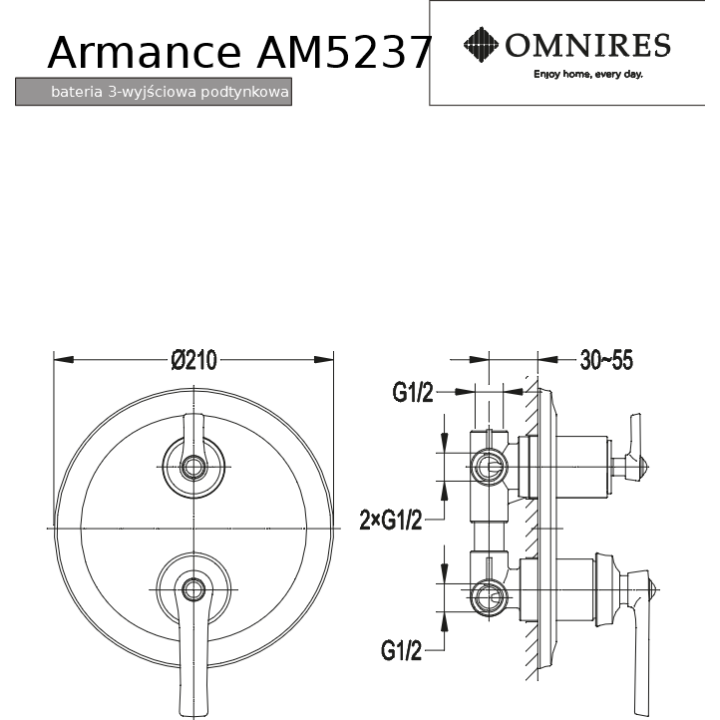 Bateria wannowo-prysznicowa Omnires Armance miedź antyczna AM5237ORB