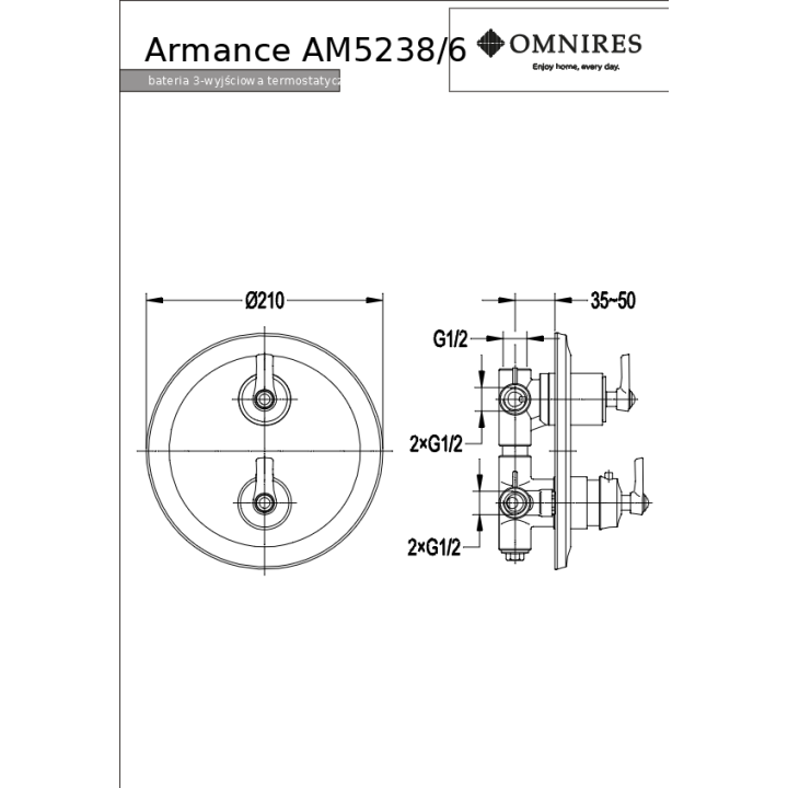 Bateria wannowa termostatyczna Omnires Armance miedź antyczna AM5238/6ORB