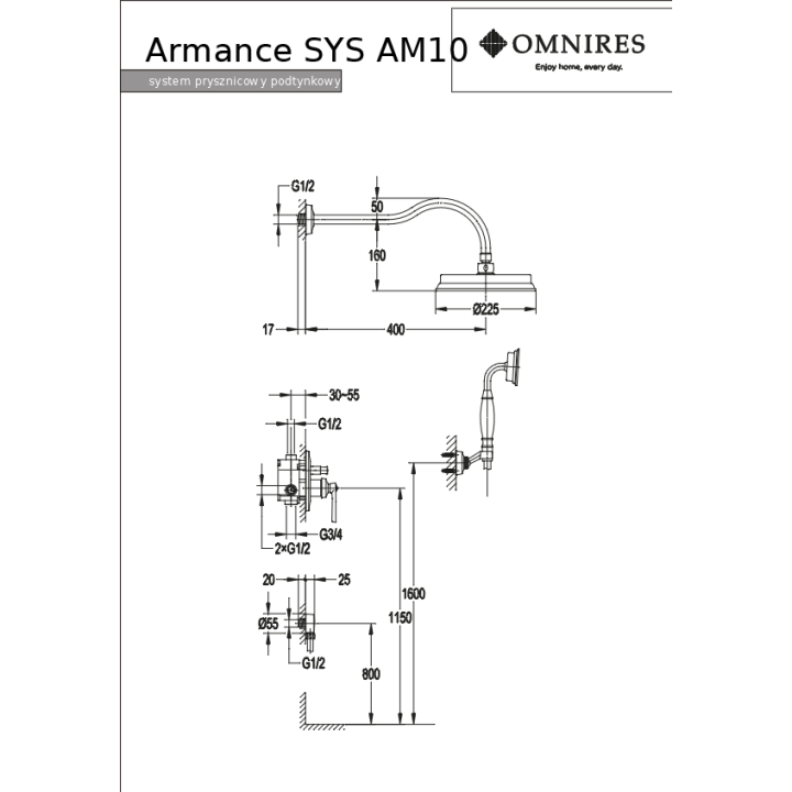 Kompletny łazienkowy system Omnires Armance podtynkowy chrom SYSAM10CR