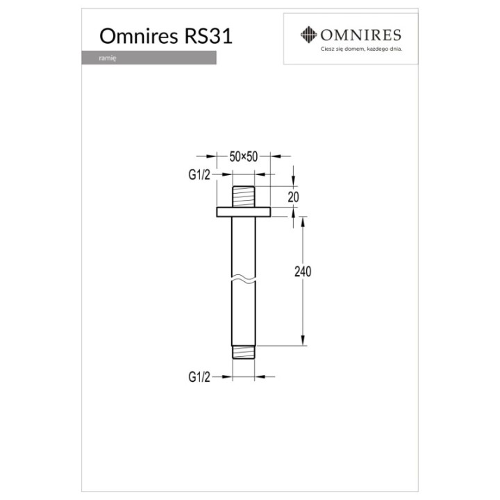 Ramię sufitowe deszczownicy 24 cm OMNIRES chrom RS31CR
