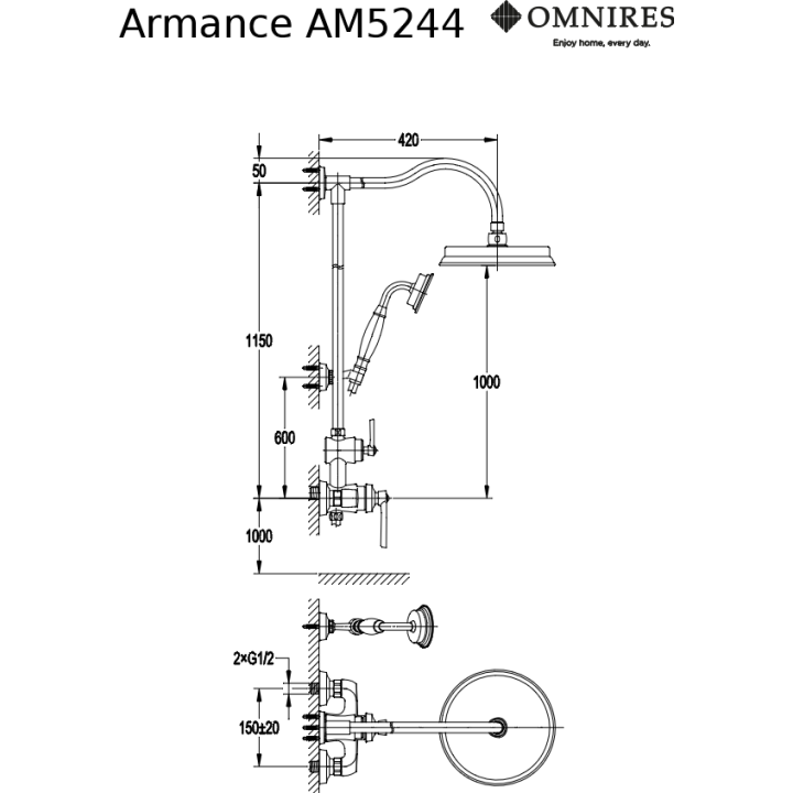 System prysznicowy Omnires Armance natynkowy chrom AM5244CR