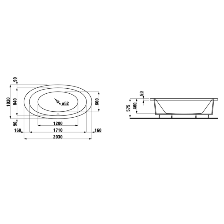 Wanna owalna Laufen IL Bagno Alessi One 2030 x 1020 mm biała H2439700000001
