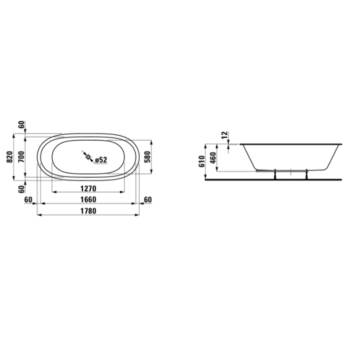 Wanna SENTEC owalna Laufen IL Bagno Alessi One 1780 x 820mm H2459710000001