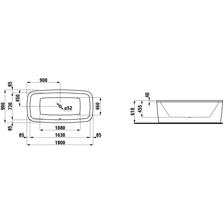 Wanna wolnostojąca Laufen Palomba 1800 x 900 x 455 mm biała H2318000000001