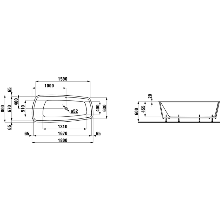 Wanna wersja wpuszczana Laufen Palomba 1800 x 800 x 455 mm biała H2428010000001