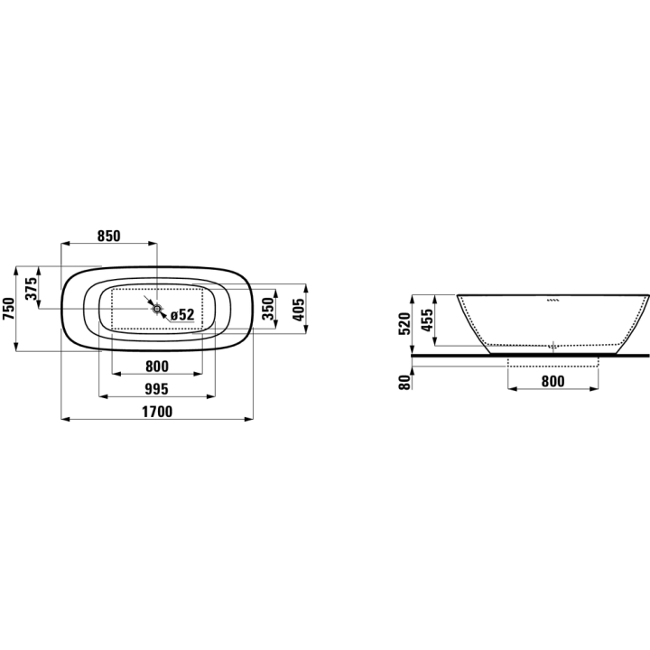 Wanna wolnostojąca Laufen Ino 1700 x 750 x 455 mm biała H2313020000001