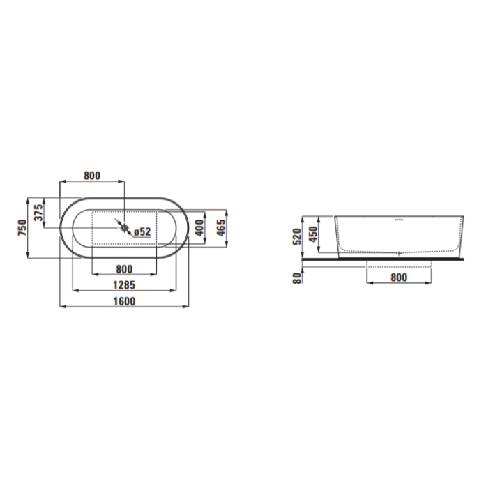 Wanna wolnostojąca Laufen Val 1600 x 750 x 450 mm biała H2302820000001