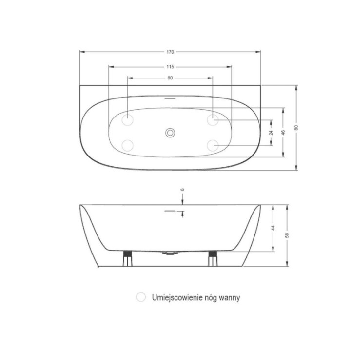 Wanna wolnostojąca RIHO OMEGA 170 x 80 x 58 cm biały połysk B094001005