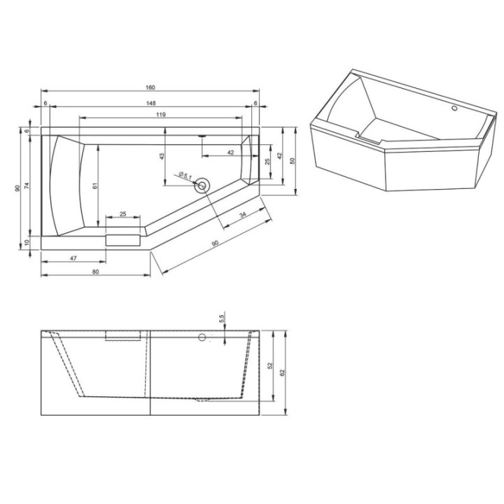 Wanna RIHO GETA PLUG&PLAY 160 x 90 x 62 cm wersja prawa biały połysk B029008005
