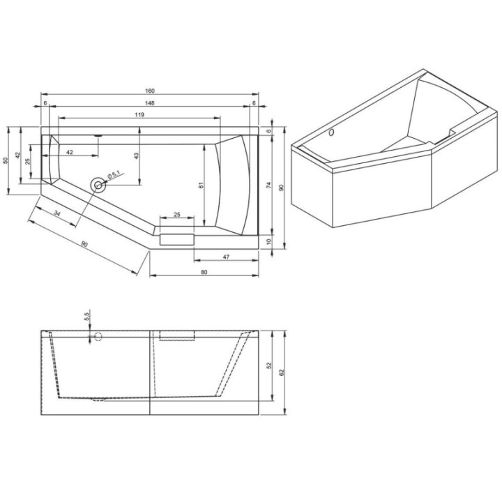 Wanna RIHO GETA PLUG&PLAY 160 x 90 x 62 cm wersja lewa biały połysk B030009005