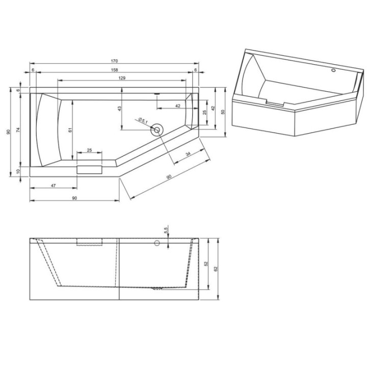 Wanna RIHO GETA PLUG&PLAY 170 x 90 x 62 cm wersja prawa biały połysk B031009005