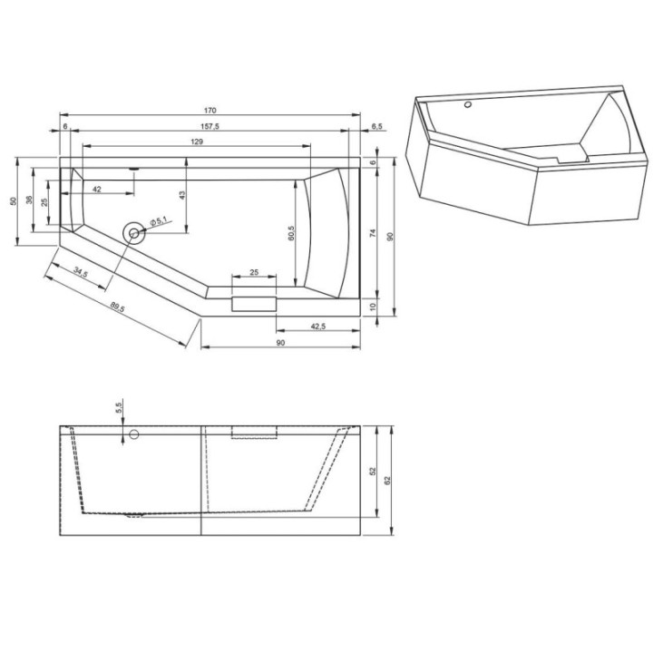 Wanna RIHO GETA PLUG&PLAY 170 x 90 x 62 cm wersja lewa biały połysk B032010005
