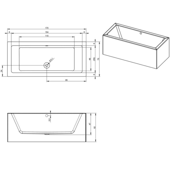 Wanna RIHO LUGO PLUG&PLAY 170 x 75 x 62 cm biały połysk B132015005