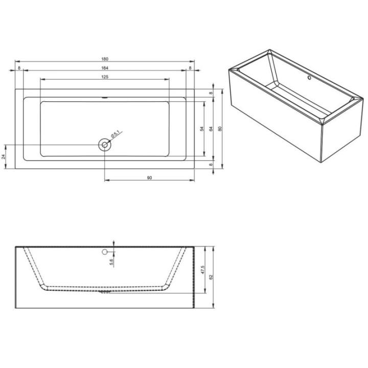 Wanna RIHO LUGO PLUG&PLAY 180 x 80 x 62 cm biały połysk B133015005
